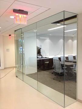 Custom frameless glass windows installed at an office
