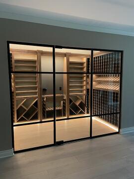 A custom wine room with surface applied division bars
